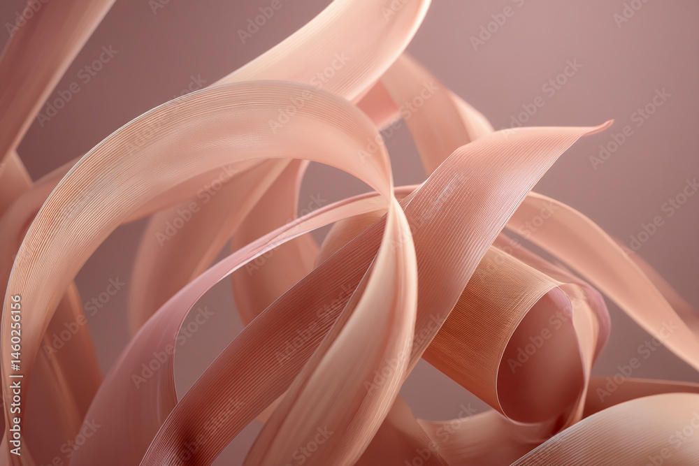 Poster abstract image of swirling, peach-colored ribbons creating a dynamic, flowing composition, symbolizi