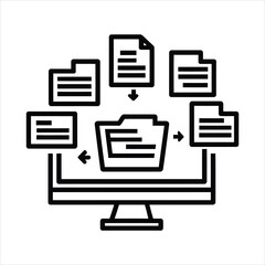Digital File Management Icon – Folder and Documents on Computer Screen
