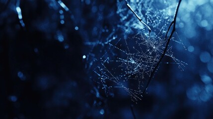 Delicate spiderweb at night