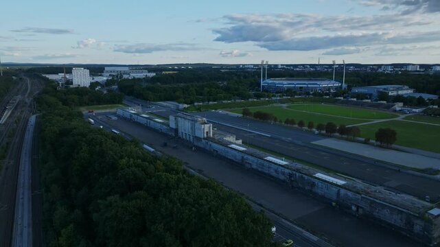 Aerial view of the Zeppelinfeld in Nuremberg, Germany.