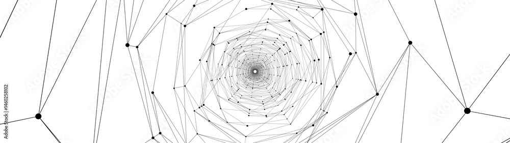 Poster Technology abstract background. Dots connected by lines. Minimalist mesh backdrop. Abstract polygonal radial shape. Plexus circles.
