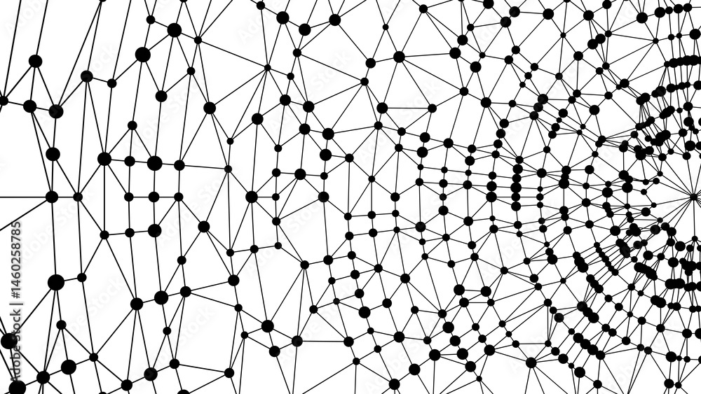 Poster Technology abstract background. Dots connected by lines. Minimalist mesh backdrop. Abstract polygonal radial shape. Plexus circles.