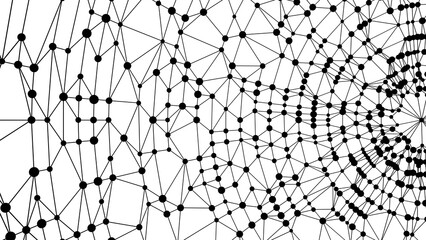 Technology abstract background. Dots connected by lines. Minimalist mesh backdrop. Abstract polygonal radial shape. Plexus circles.