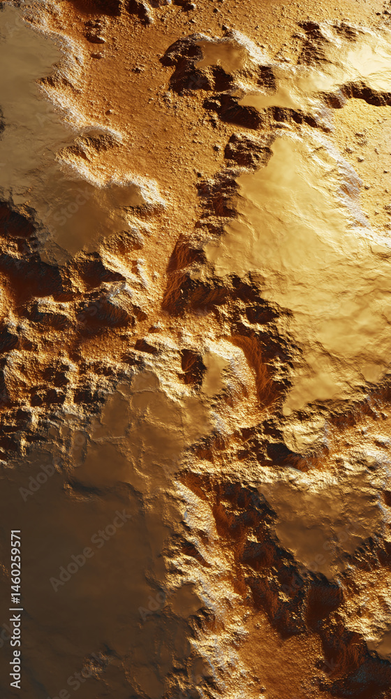 Poster golden texture resembling a mountainous landscape, showing depth and shadow play, suitable for luxur