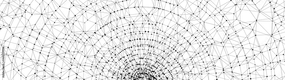 Fototapete Technology abstract background. Dots connected by lines. Minimalist mesh backdrop. Abstract polygonal radial shape. Plexus circles.