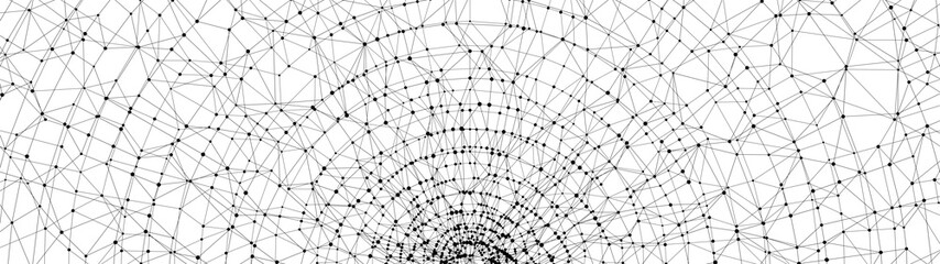 Technology abstract background. Dots connected by lines. Minimalist mesh backdrop. Abstract polygonal radial shape. Plexus circles.