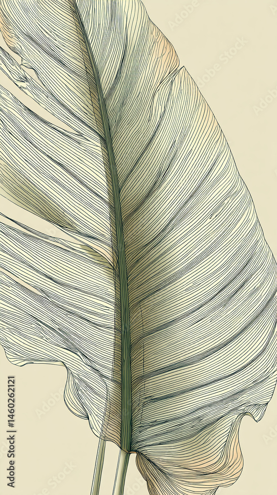Poster Close-up of beige leaf texture, detailed lines create delicate pattern, showcasing nature's intricate design, ideal for elegant backgrounds or minimalist concepts