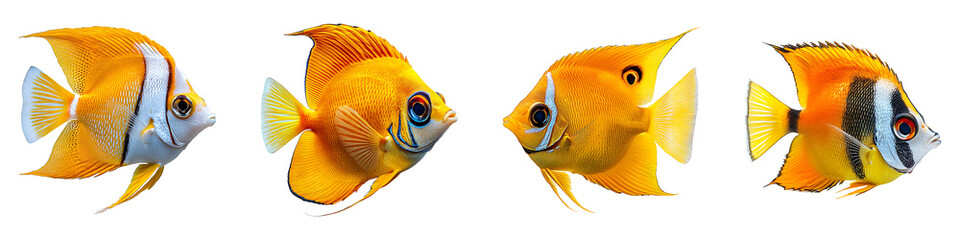 Naklejka premium Set, group, collection of Butterfly fish isolated on a transparent background.
