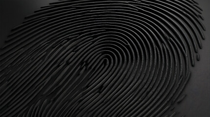 Obraz premium Close-up of a textured black fingerprint, showing concentric ridges and furrows, symbolizing identity, security, or uniqueness, ideal for tech or security concepts