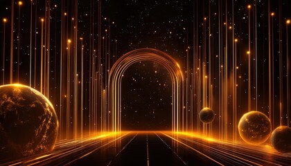 Golden portal, futuristic, elegant,  cosmic