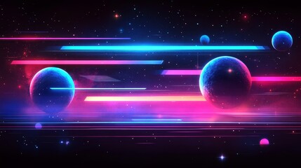Obraz premium Cosmic neon light streaks across space bodies.
