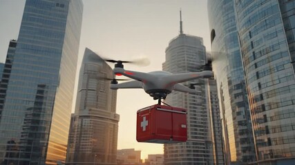 Drone delivering medical supplies in city