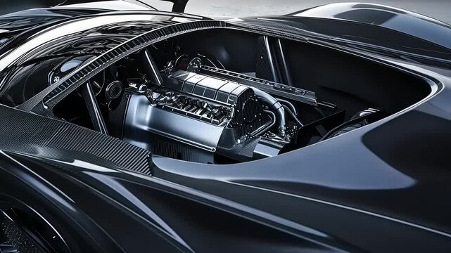 Exquisite Detail of a Hypercar Engine Bay Showcasing Advanced Engineering