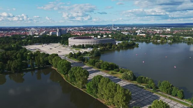 Aerial view of the Kongresshalle in Nuremberg, Germany.