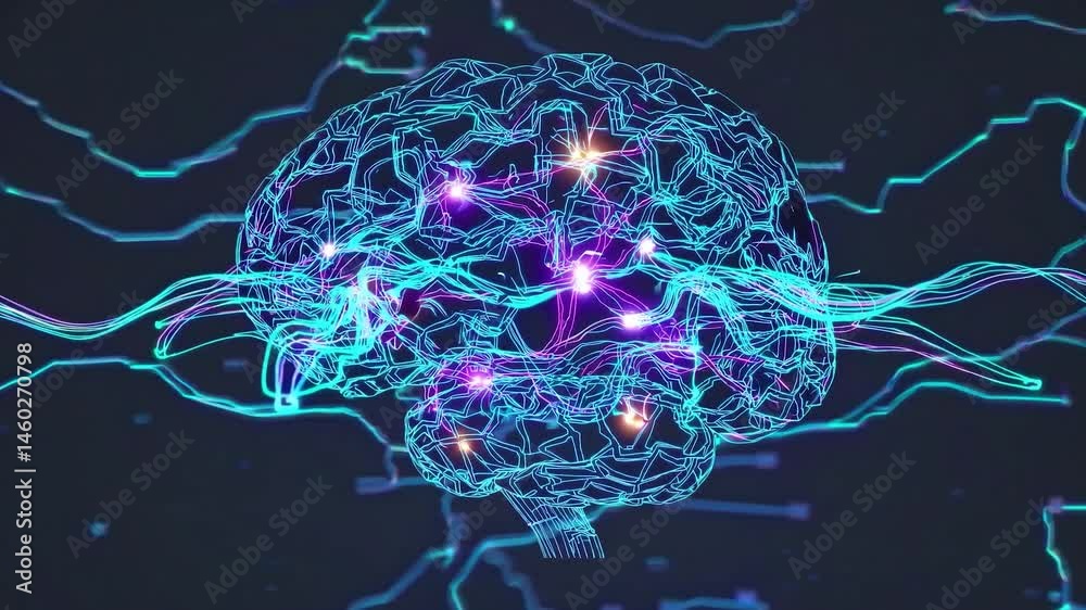 Poster complex network of neurons firing and transmitting electrical signals, creating a mesmerizing visual
