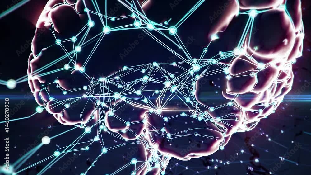 Poster neural network illuminating intricate brain pathways, revealing complex cognitive processes, synapti
