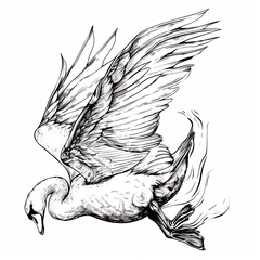 background Minimalist silhouette Swan wings arched threat display clean vector lines main color white accent color none simple