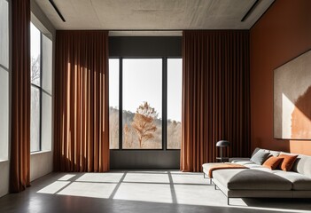 Fototapeta premium A living room with a couch and a large window.