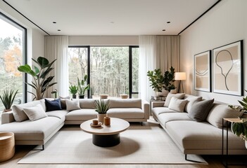 Fototapeta premium A living room filled with furniture and plants.