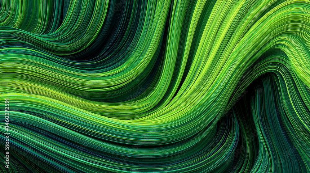 Poster Abstract green wave texture background, flowing lines creating dynamic movement, symbolizes growth, energy, and nature, ideal for design projects