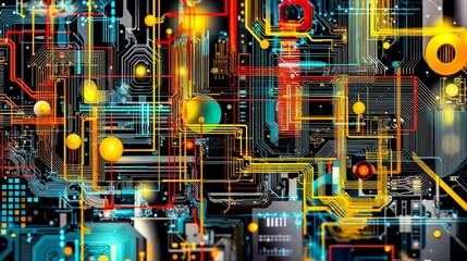 A close up of a computer circuit board with many different colored lights