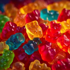 Vibrant assortment of colorful gummy bears in a tempting close-up confection