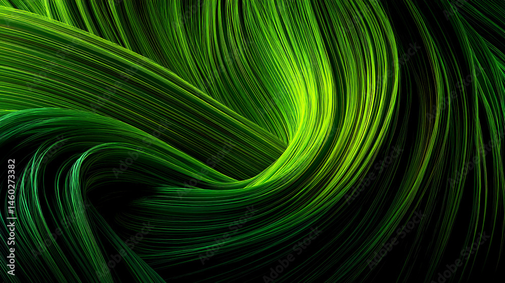 Poster abstract image of swirling green lines creating a dynamic, flowing texture, suggesting movement and 