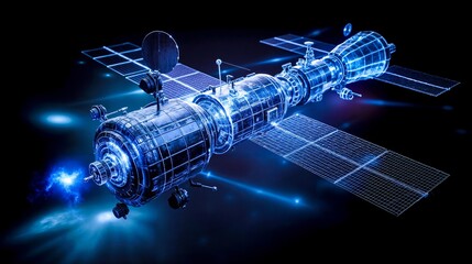 A 3D rendering of a space station in the dark