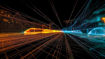 A train traveling through a tunnel at night