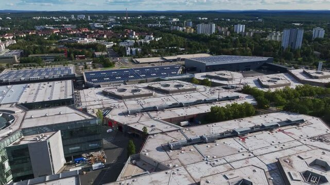Aerial drone view of N&uuml;rnbergMesse in Nuremberg, Germany.