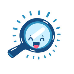 Obraz premium Smiling magnifying glass character exploring with joy 