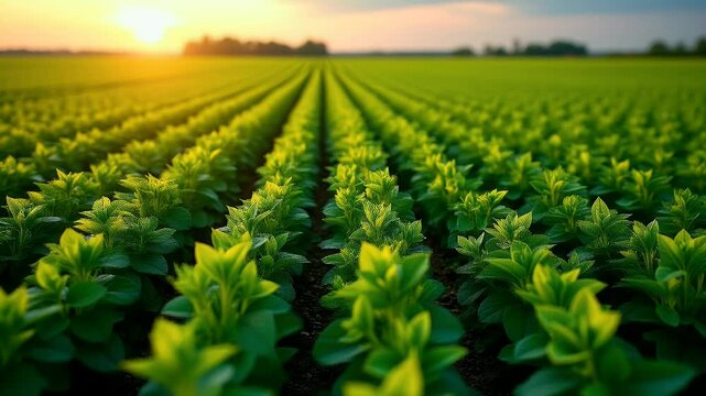 Expansive Agricultural Field Cultivating Green Lentil Plants Showing Healthy Crop Growth and Development