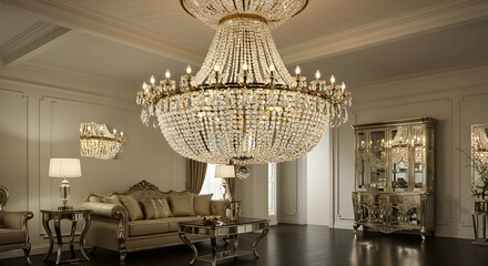 Opulent Interior Featuring Elaborate Chandelier and Classic Furniture