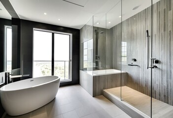 A bathroom with a large bathtub and a walk in shower.