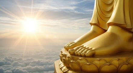 Golden Buddha Feet Above Clouds at Sunrise