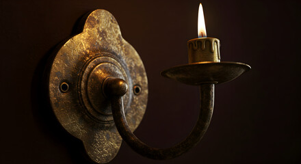 Antique Wall Sconce with Burning Candle Creating a Warm and Timeless Ambiance
