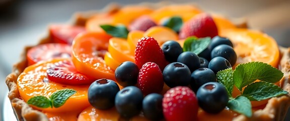 close up of a pie with fruit on it
