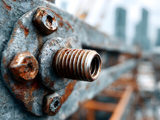 Steel scaffolding joint with visible bolts 