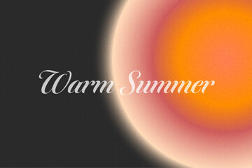 Abstract gradient sphere on dark background with warm summer colors and grainy texture, modern minimalist design element
