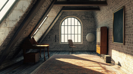 Urban Workspace: Open Attic Office with Brick Walls

