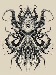 Dark Tentacled Horror Illustration Monochrome Alien Creature Design High Resolution Images