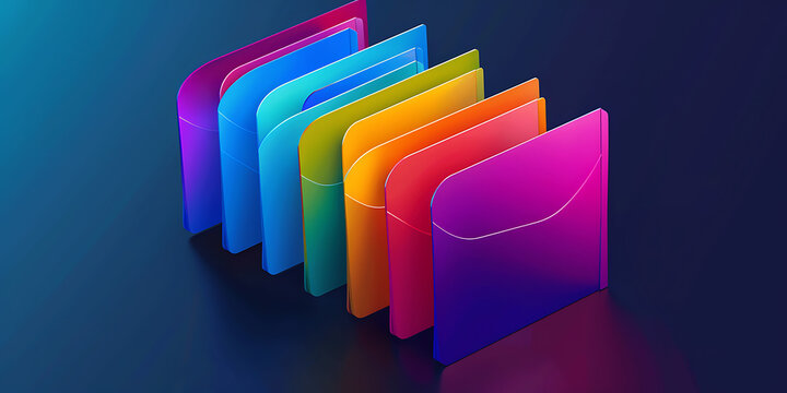 Colorful Translucent Folders in a Row on Dark Background


