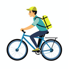 Male courier riding bike.Young courier riding bike. Takeaway, fast food delivery servic Isolated vector illustration on white background. Side view