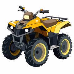 Obraz premium Yellow ATV. Four-wheel all-terrain vehicle. Quad bike illustration isolated on white background. Side view .Vector