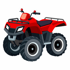 Red ATV. Four-wheel all-terrain vehicle. Quad bike  illustration isolated on white background .Side view .Vector