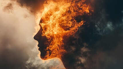 A Mysterious Man Silhouetted Against a Fiery Smoke Background