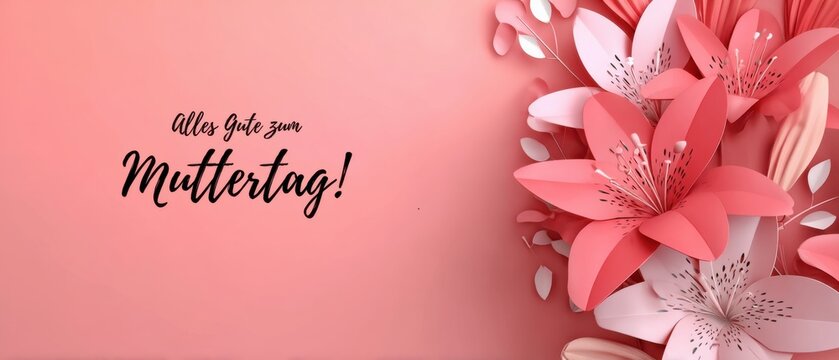 Elegante Alles Gute zum Muttertag Grußkarte mit zarten Papierblumen in Rosa und Weiß für herzliche Muttertagsgrüße