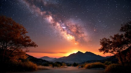 Fototapeta premium Milky Way glows above mountain vista