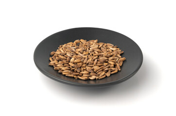 Milk thistle seeds, silybum marianum grains, dry blessed milkthistle fruits, variegated thistle kernels