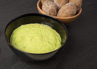 Red mojo rojo and green mojo verde sauces, traditional Tenerife dips, mojo picon dressing